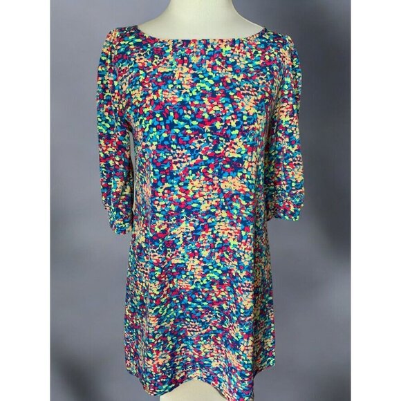 Yahada Womens MultiColor Abstract Quarter Sleeve Polyester Mini Dress Small - Picture 2 of 8